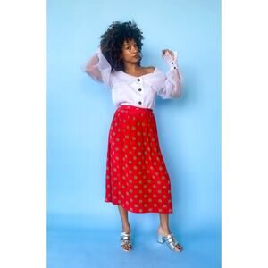1990s Halston III Polka Dot Red Midi Skirt